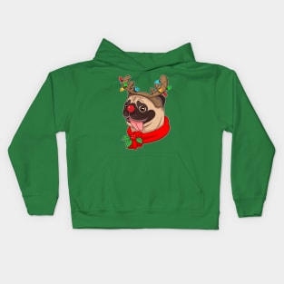 Funny Cute Pug Cool Costumes Christmas Gift Reindeer Kids Hoodie